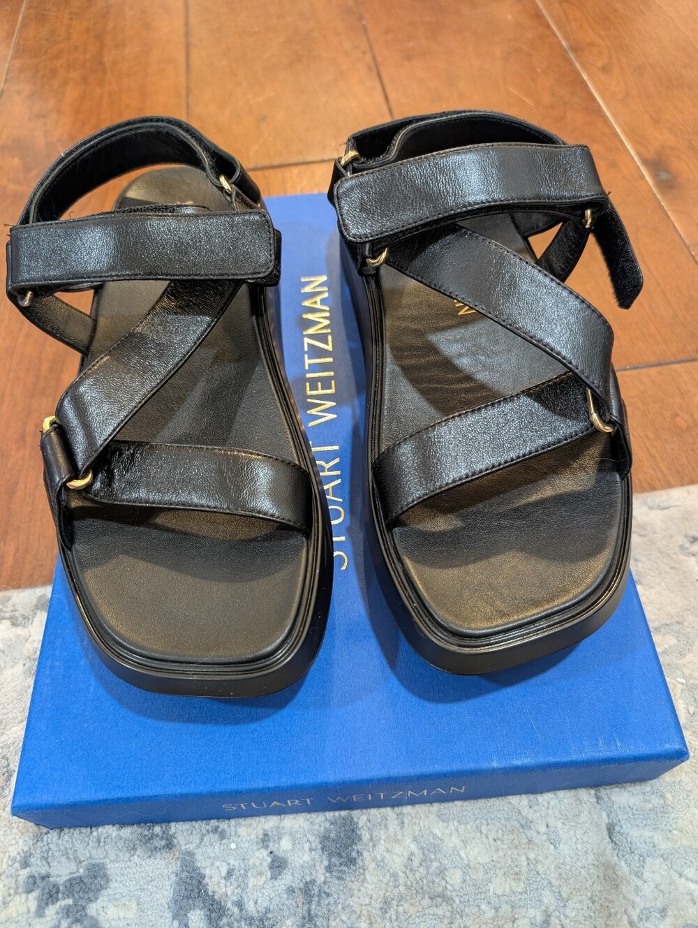 Stuart Weitzman Moxie Sport Sandal Black Leather 8.5